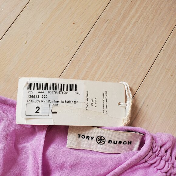 Tory Burch ! silk Chiffon Linen Burlap Dress in Lilac and Tan ( 2) - Picture 10 of 17